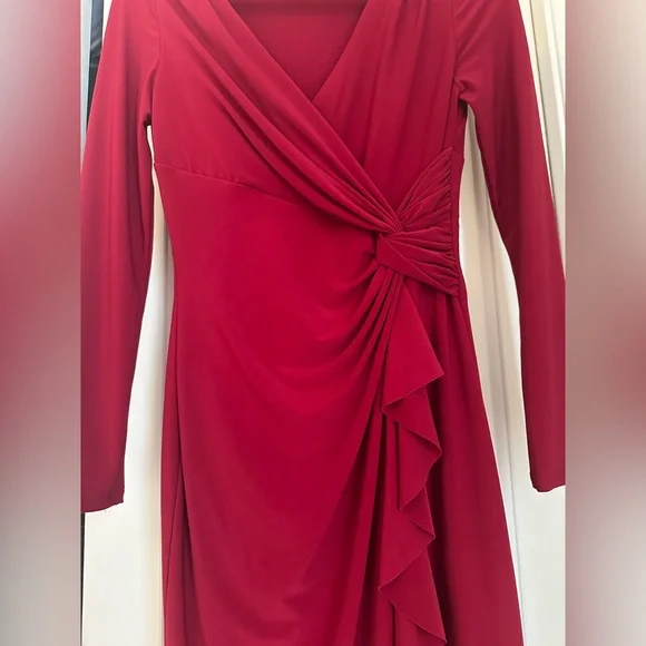 Lauren Ralph Lauren Red Ruched Wrap Cocktail Dress - Picture 6 of 7
